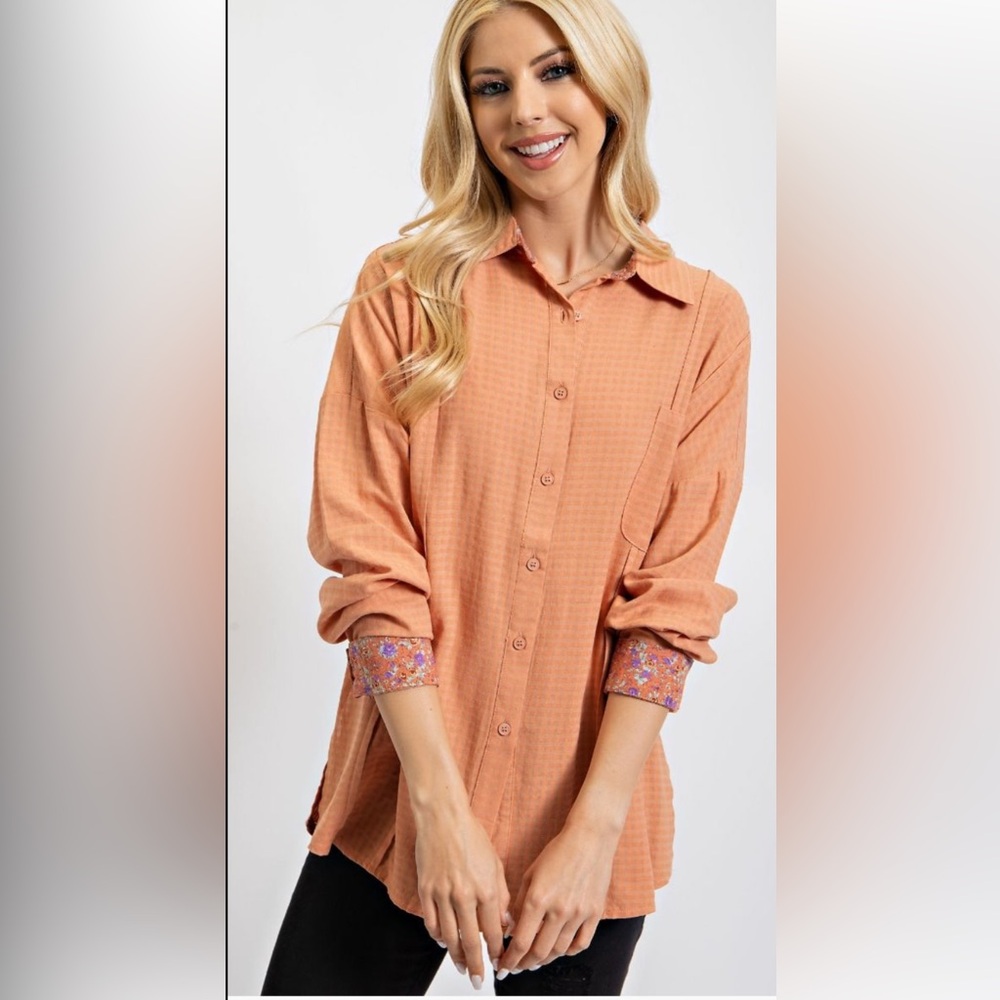 Easel Peach Button-down Shirt